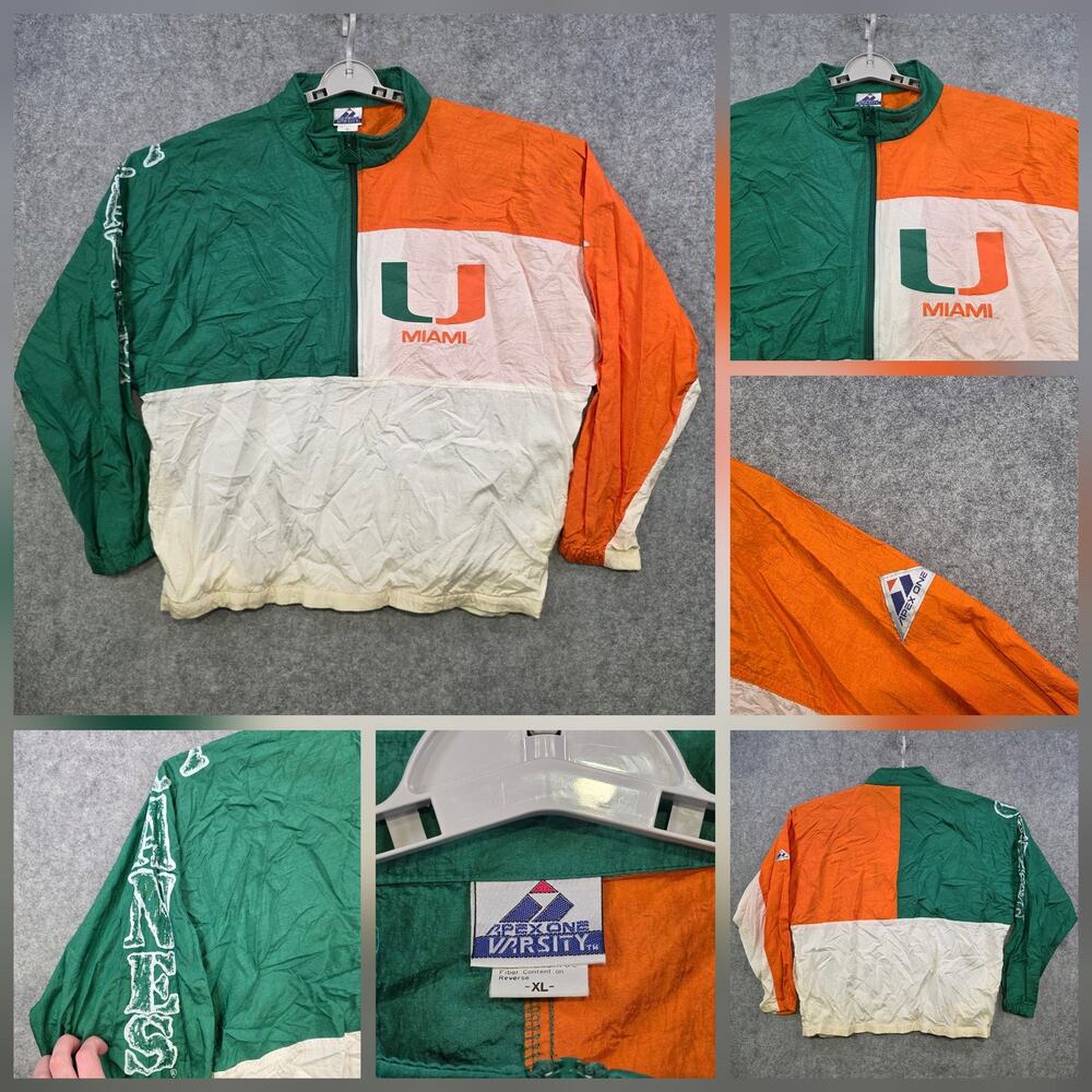 Vintage Miami Hurricanes Jacket Mens XL Green Orange NCAA Football Apex One 90s